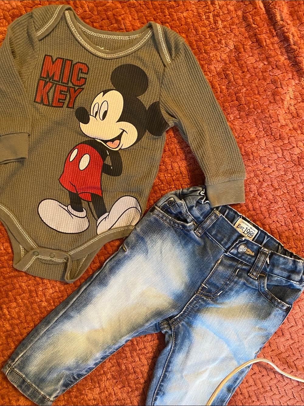 Mickey Mouse Graphic Baby Bodysuit with Denim Jeans